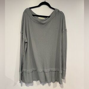 Grey waffle knit tiered free people lightweight sweater